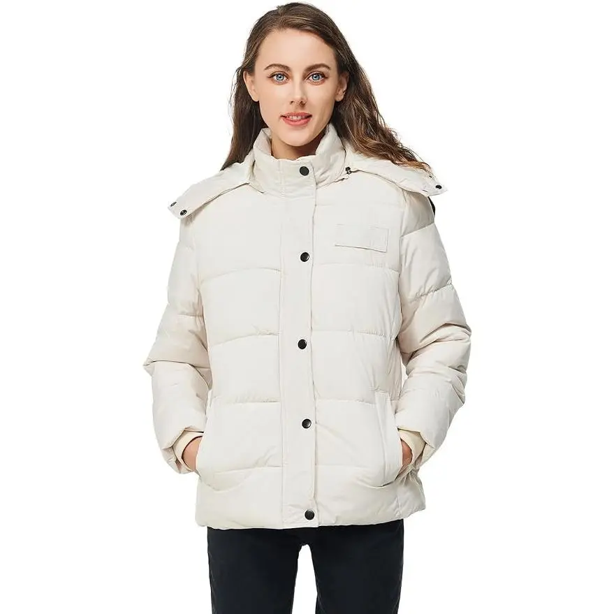 Women's winter thickened down jacket, warm coat with detachable hood, waterproof