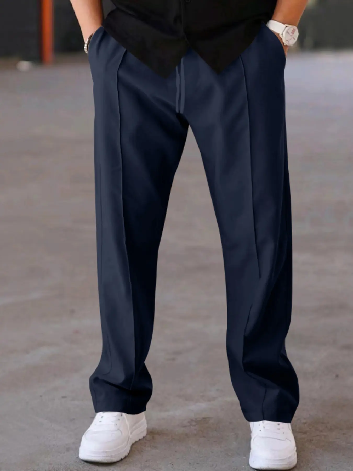 Men's Solid Color Loose Straight Leg Casual Pants, Menswear Fitted Woven Fabric, All Season Comfortable Fashion Bottoms for Daily Wear