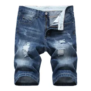 Denim shorts summer cotton ripped light color men's slim fit pants