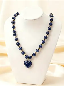 Bohemian Ethnic Style Imitation Jade Heart-shaped Pendant Design Bead Necklace Retro Casual Personality Women's Party Vacation Creative Necklace