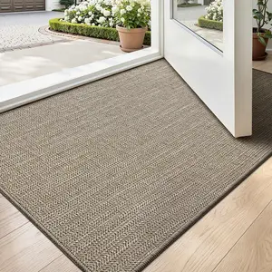 LUMI Ultra Thin Indoor Door Mat 24x36, Low Profile Entrance Mat, Non Slip Rubber Backing Dirt Trapper Doormat for Front Entryway, Khaki