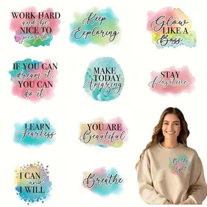 Inspirational Quotes Pattern Heat Transfer Sticker, Washable DIY DTF Applique Sticker, Iron-on Decals for T-shirts, Jeans, Backpacks