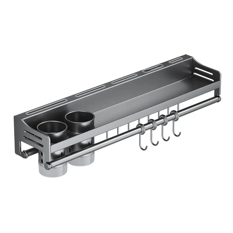 Kitchen Organizer Rack No-Drill Multi-Functional Wall-Mounted Condiment Utensil Knife Storage Shelf Home Storage Solution