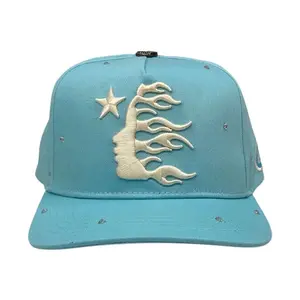 Hellstar OG Logo Rhinestone Snapback Hat Baby Blue