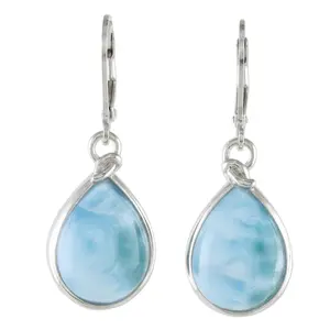 NOVICA Artisan Handmade Larimar Dangle Earrings Artisan Designed Sterling Silver Blue Thailand [1.4 in L x 0.6 in W] ' Gossamer Sky'