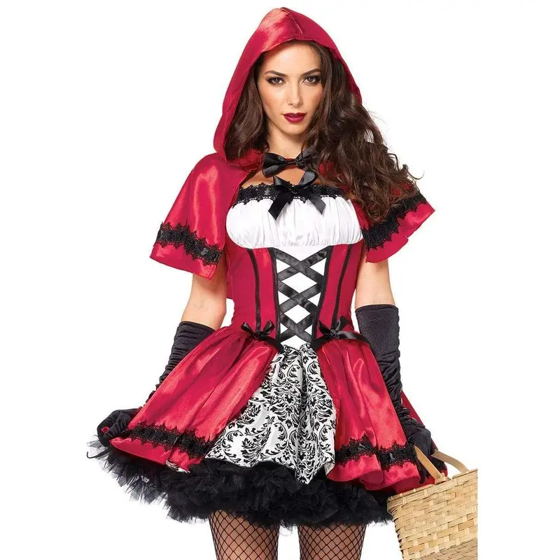 Leg Avenue Women's Gothic Little Red Riding Hood Costume - Women's Halloween Outfit with Lace, Cape, Ribbon Details for Wolf-Themed Scenarios