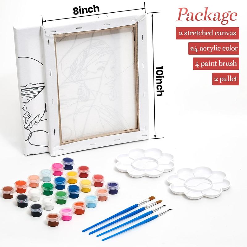 2 Pack Sip and  Kit Valentines Couple Painting Kit Supplies Canvas Painting Art Painting Set Pre Drawn Canvas to  for Adults Couple Date Night Party (8x10)