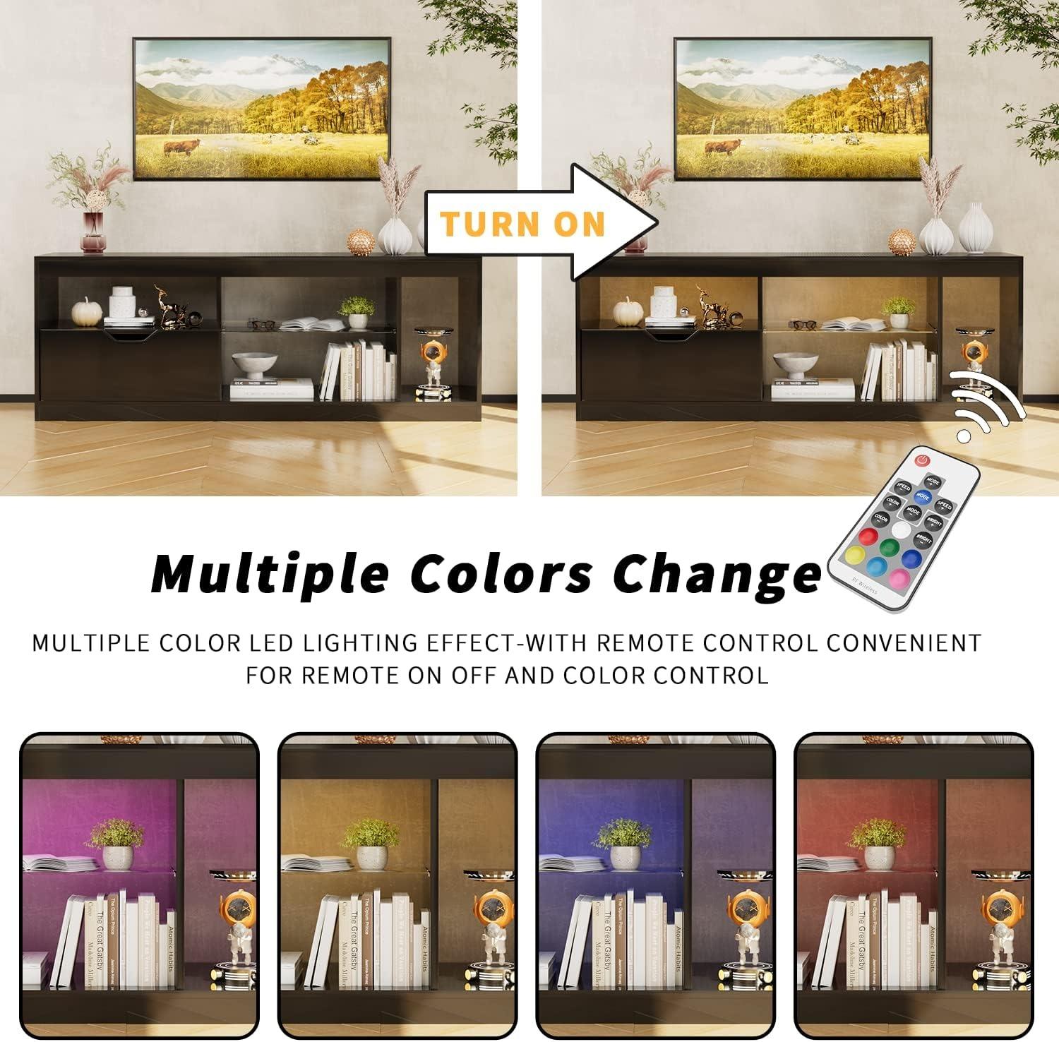 FURMAX Modern LED TV Stand for Televisions up to 65+ Inch with Glass Shelves and Drawer, Gaming Entertainment Center with Multiple Dynamic RGB Modes, for Livingroom, Bedroom, 55 Inch FURMAX Modern LED TV Stand for Televisions up to 65+ Inch with Glass Shelves and Drawer, Gaming Entertainment Center with Multiple Dynamic RGB Modes, for Livingroom, Bedroom, 55 Inch