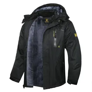 Men's Outdoor Fleece Jacket Windproof Waterproof Ski Coat Warm Fleece Lined Hiking Jacket