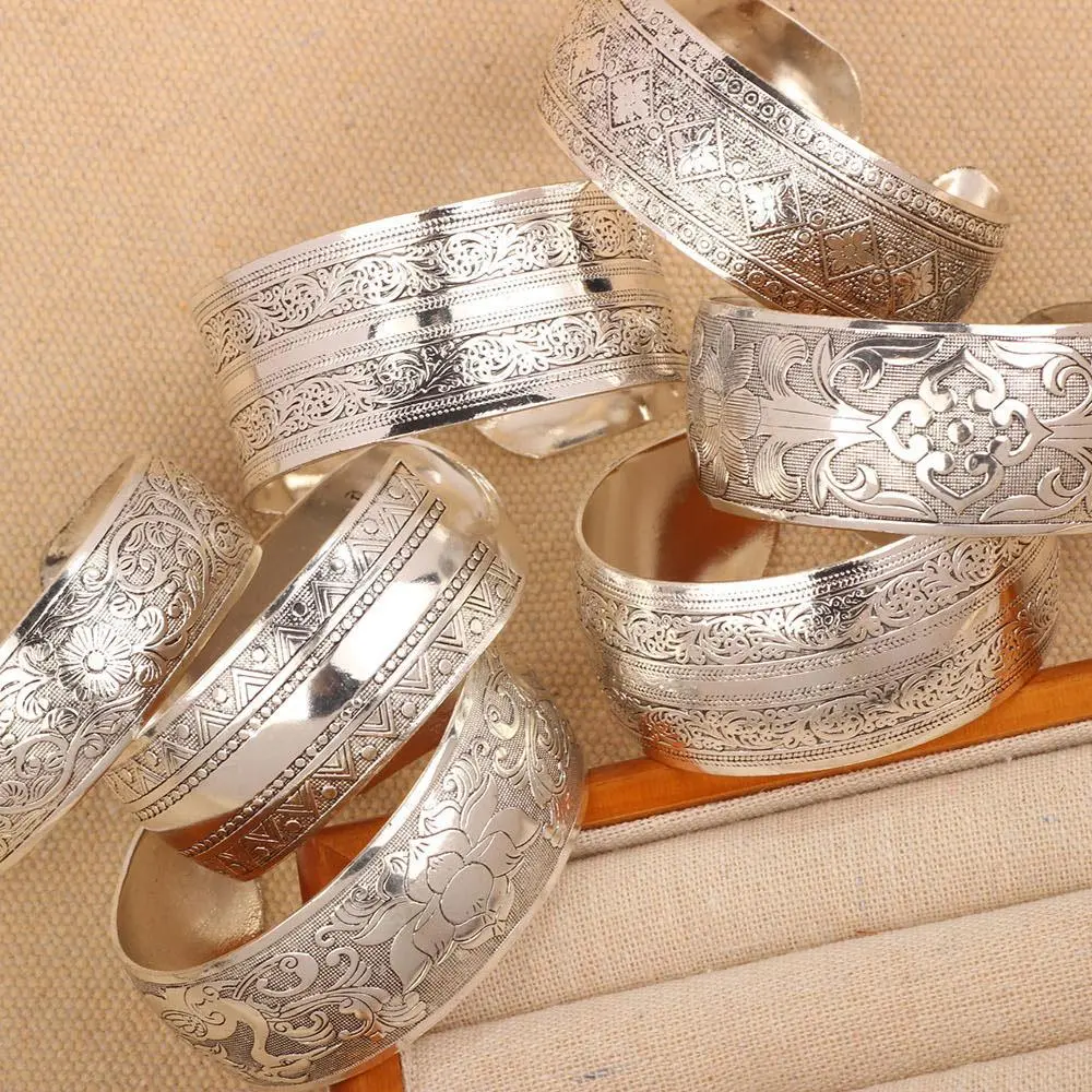 Ancient Tibetan Wide Cuff Bangle for Women, Ethnic Style Retro  Opening Carved Metal Bracelet