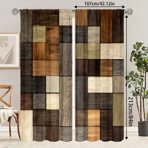 Creative Geometric Wood Grain Half-Blackout Curtains, 2-Piece Set, Polyester Fiber, Suitable for Living Room and Bedroom