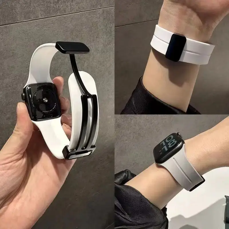 Strap For Apple watch ultra 3 2 band 44mm 45mm 49mm 40mm 41mm 46mm Magnetic Silicone Durable Bracelet Smartwatch Strap for iWatch Series 4 5 6 7 8 9 10 11 se Smart Watch Accessories