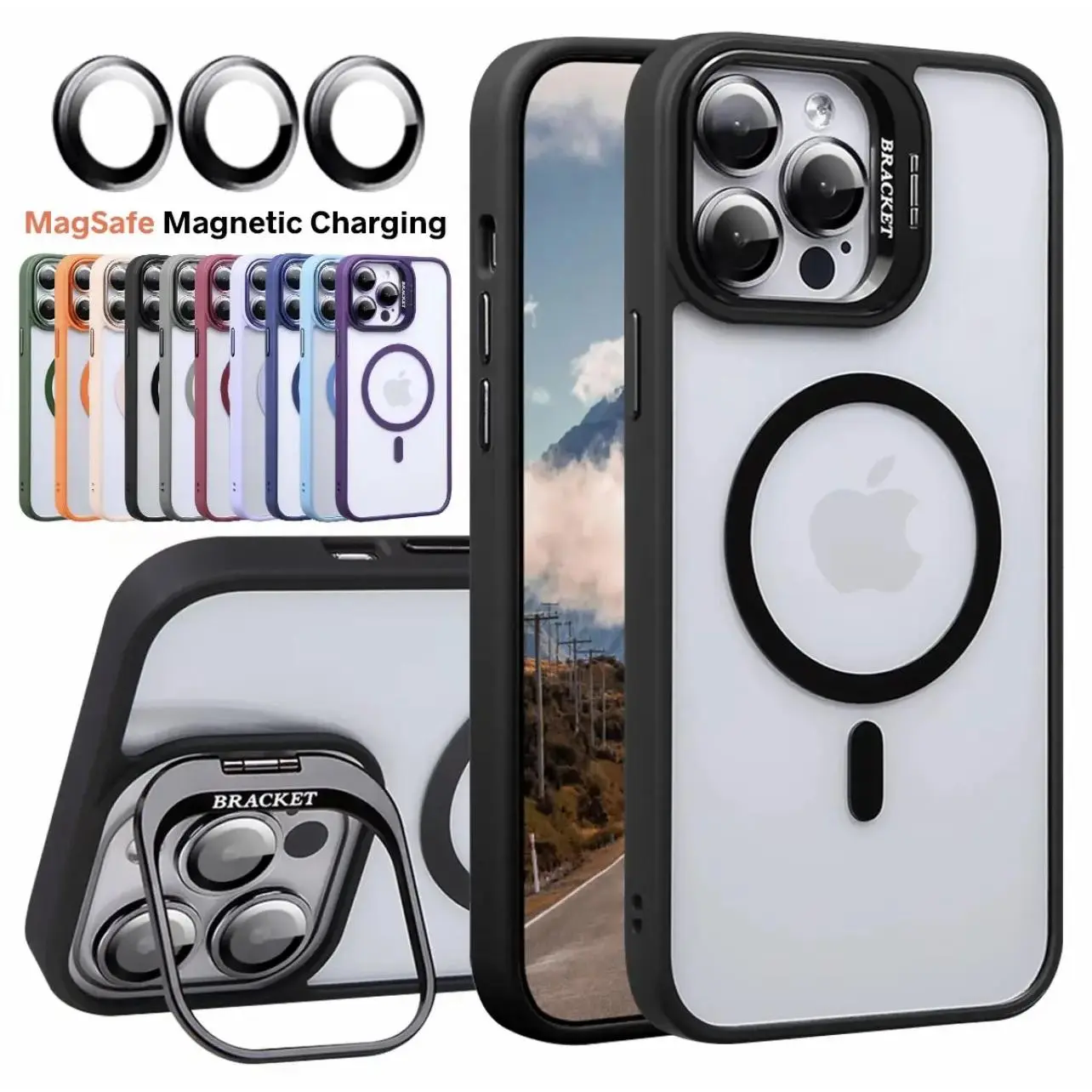 Defender Magsafe Phone Case For iPhone 17 / 16 / 15 / 14 / 13 / 12 / Plus / Pro / Pro Max / Shockproof Magnetic With Camera Lens Cover Case with Stand Kickstand Casing Protection Transparent