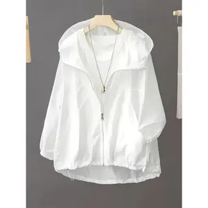 Spring and Summer Solid Color Hooded Sunscreen Jacket- Lightweight, Breathable, Loose-Fitting Open-Back Outdoor Short Sleeve Coat