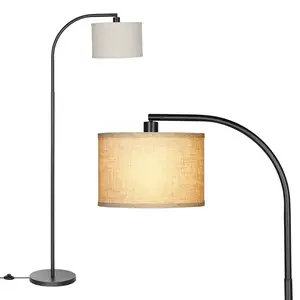 DEWENWILS Arched Floor Lamps with Adjustable Beige Line Lampshade, Standing Tall Arc Lamp for Living Room, Bedroom, Office, Simple Design Farmhouse Style (Black)-HLFL04E