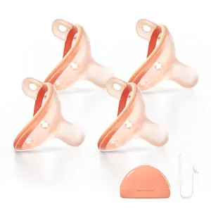 Baby Pacifiers 0-6 Months, BPA-Free Silicone Nipple, Lightweight One-Piece Design, Set of 4, with a Pacifier Chain & Pacifier Case