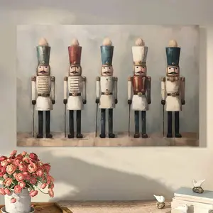 [2D Flat]1pc Vintage Nutcracker Soldier HD Canvas Decorative Painting 11.8* 15.7inch (30* 40cm ) with Wooden Frame - Soft Light Colors Christmas Home Decoration, Can Be Directly Hung in Living Room, Bedroom