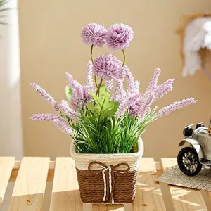 1pc Hydrangea Lavender Bonsai, Artificial Flower, Indoor Faux Plant, Desktop Decorative Plant, High-End Realistic Miniature Greenery
