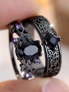 Gothic Tree Vine Starry Sky Cubic Zirconia Women's Ring Set, Cubic Zirconia Rings, Luxury Halloween Jewelry Gift, Witchy Jewelry, Copper Chain, No Warranty, Vintage Rings Jewelry