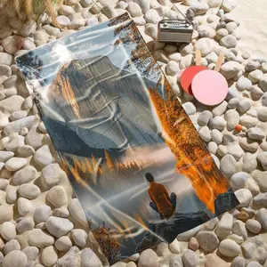 1 piece Tranquil lakeside scenery in Yosemite National Park in autumn themed beach towel - Flannel blanket with modern design, suitable for sofas and beds, all-season use, super soft and comfortable, digitally printed pattern, 100% polyester