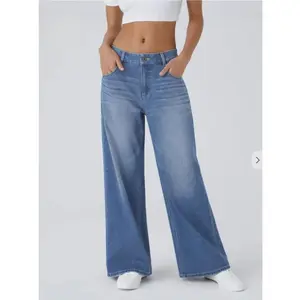 Low RiseZipper Pockets Washed Baggy Wide Leg CasualJeans