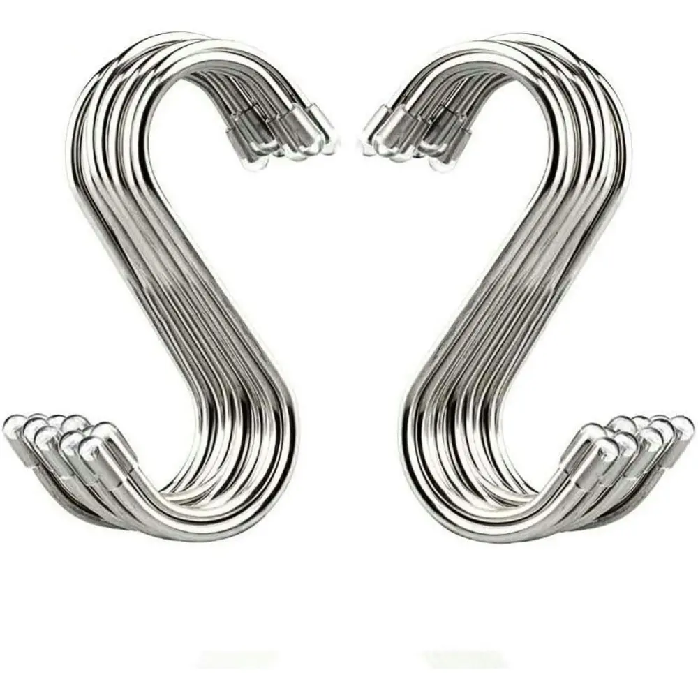 20-Pack Hangable Silver 3.4 in S-Shaped Stainless Steel Hooks - Metal Hangers for Scarf, Kitchenware, Office Supplies, Shop Tools Use (Home Focus: Kitchen, Workshop)