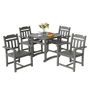 VEVOR 5 Pieces Patio Dining Set, Outdoor Square Furniture Table and Chairs, All Weather Garden Furniture Table Sets, HIPS Small Patio Conversation Set, For Lawn, Deck, Backyard, Poolside, Light Gray