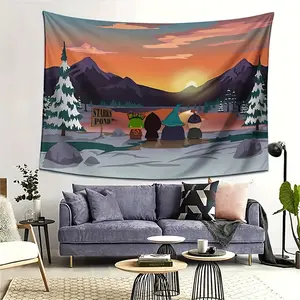 1 gorgeous peach light beige wall tapestry, Cartman theme, fashion classic, living room background wall decorative cloth, bedroom bedside hanging cloth, suitable for dormitory transformation, classical pattern, creating an artistic atmosphere