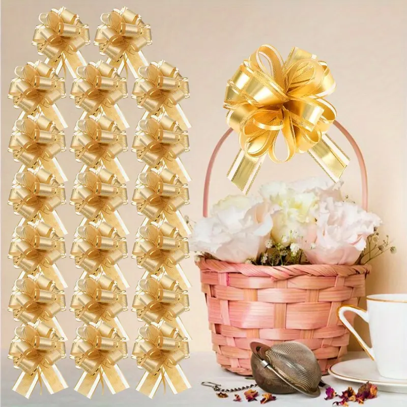 6-Inch Ribbon Bows (20 Pieces) - Easy Tie-Up Thin Ribbons, Knot Accessory for Holiday Decor, Christmas Presents, Party Gift Baskets