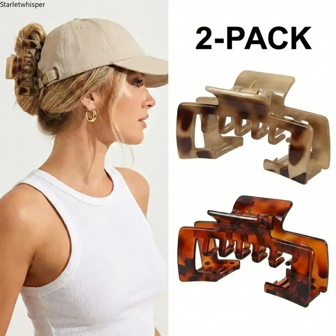 2Pcs Hat-Friendly Hair Claw Clips for Women, Compatible with Baseball & Trucker Hats, Strong Hold Clips Designed for Thick Hair & Hat Hairstyles, Stylish Daily Hair Accessories & Perfect Gifts