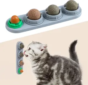 4 Pack Catnip Ball for Cats,Edible Kitten Chew Toys with Catnip Silvervine Gall Fruit Flavors for Cats Lick Dental Teeth Cleaning Cats Wall Treats