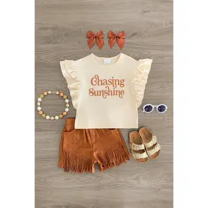 "Chasing Sunshine" Brown Fringe Suede Short Set