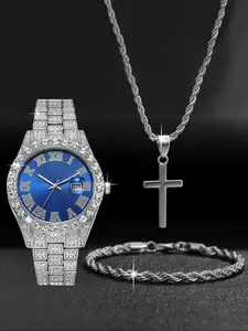 3pcs Men's Watch Set with Necklace and Bracelet, Matching Jewelry Set, Perfect Gift for Father's Day, Thanksgiving, Christmas, Birthday, All Seasons