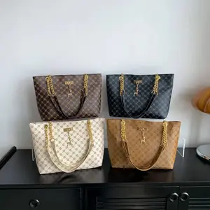 New Soft Leather Presbyopia Tote Bag Large Capacity Women Shoulder Bag With Hanging Accessories Plaid Design sweet style Soft Material Durable