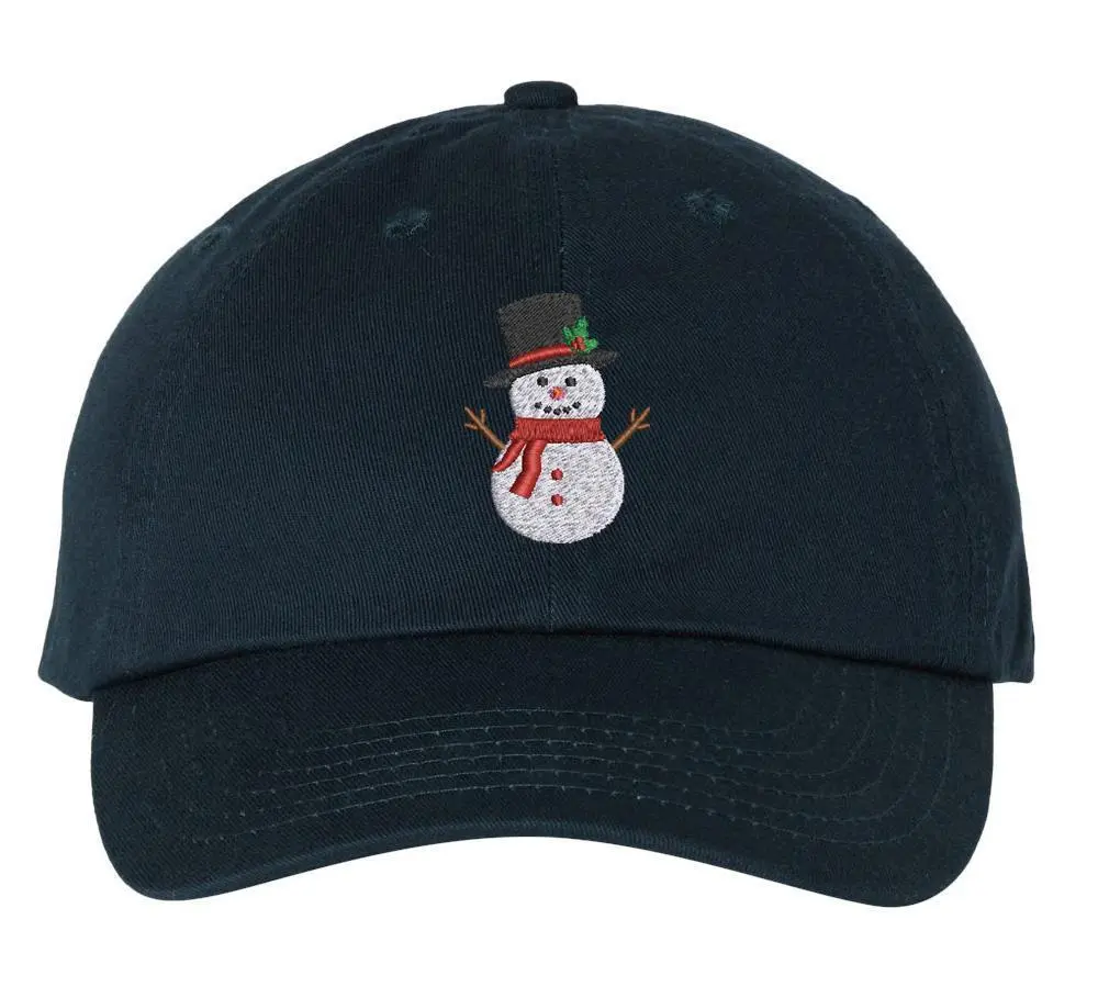 Snowman Baseball Cap – Embroidered Christmas Snowman Hat, Festive Holiday Dad Cap