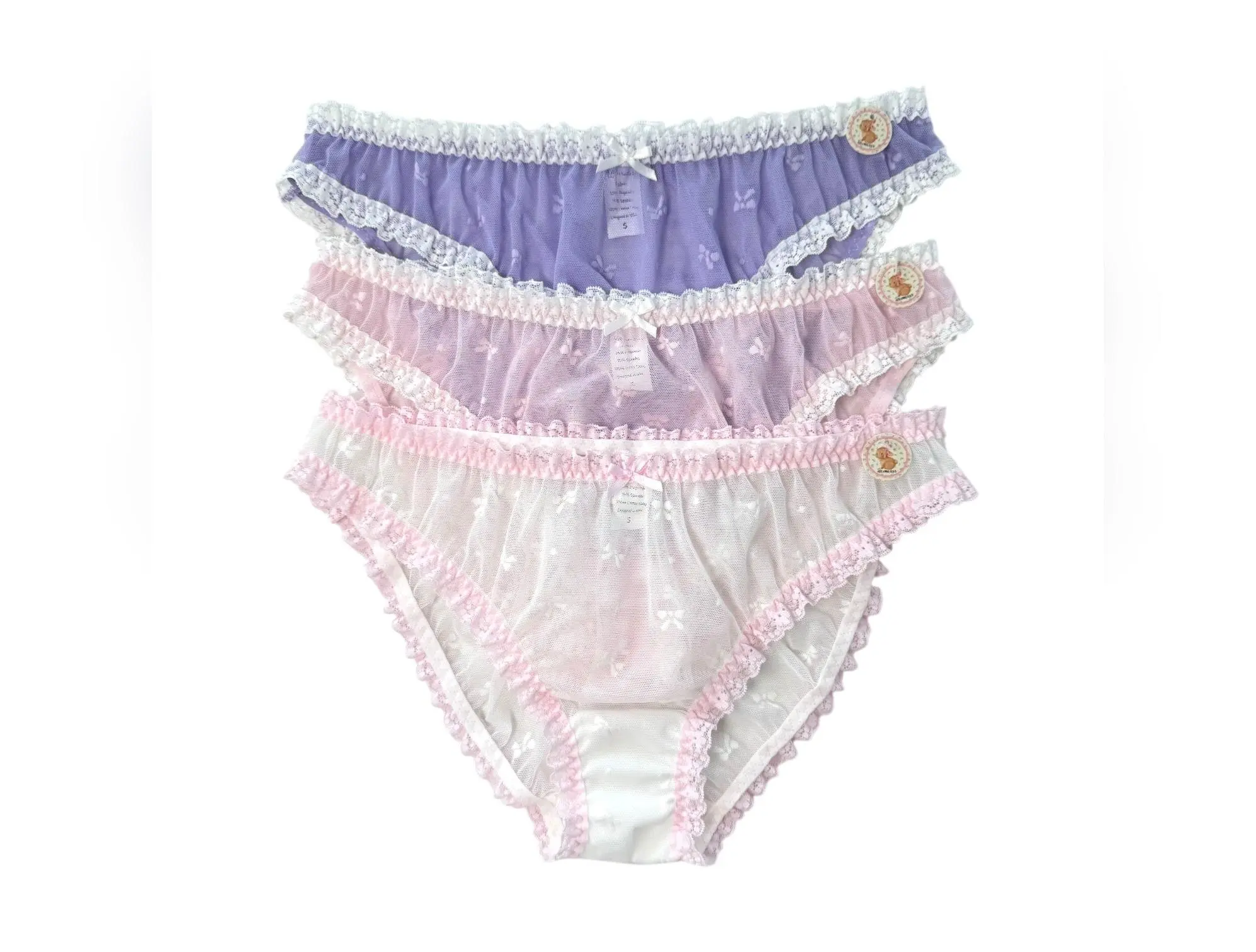 Sheer Lace Ruffle Panties – Bow Embroidery