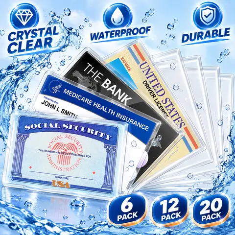 MaxGear New Medicare Card Holder Protector Sleeves, 12 Mil Clear PVC Social Security Card Protector, Water-Resistant Sleeves for Medical ID, Credit & Business Cards, Available in 6, 12 & 20 Packs, Bank Cards, Protects Cards, Double-Sided