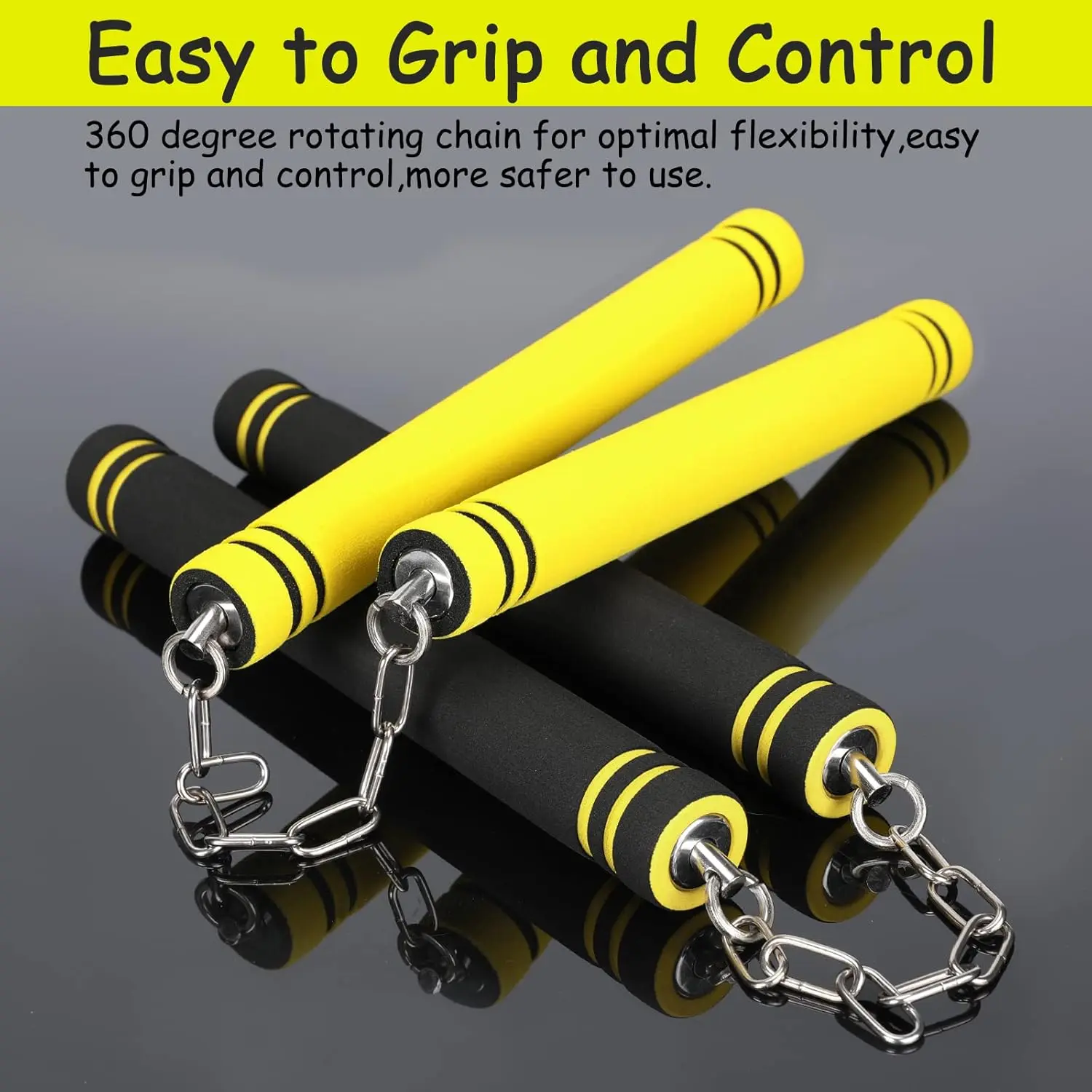 Foam Rubber Training Nunchucks with Steel Chain & Bearing System, Safe Martial Arts Training Equipment, Taekwondo Training Equipment, Nunchucks for Kids Beginners and Adults