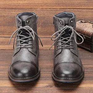 Leather Boots Fashion Comfortable Casual Retro 2025 Brand Boots Shoes Man Vintage Stitching Bota work boots men Closed Classic Grey Boy Footwear