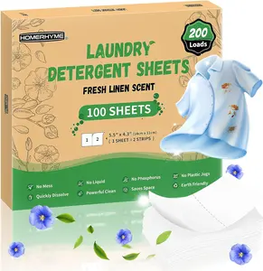 HOMERHYME Laundry Detergent Sheets - Fresh Linen Scent 200 Loads (100 Sheets),Plastic Free,Laundry Detergent Strips for Travel,Dorms, Home,Apartments,Liquidless Technology,Eco Friendly& Hypoallergenic Household Scented
