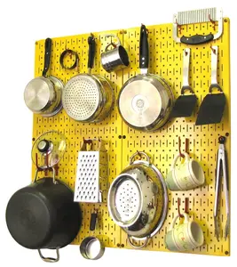 Kitchen Pegboard Organizer Kit Pots & Pans Rack - Yellow Pegboard with Hooks