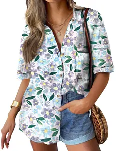 Linen Shirts for Women Button Down Shirt Cotton Short Sleeve Loose Fit Blouse Collared Casual Work Tops S-XXL