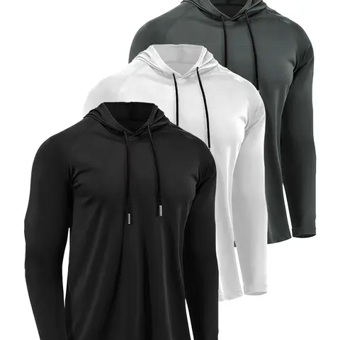 3 Pack Men's Sun Protection Hoodie Shirt, Lightweight Breathable Long Sleeve Performance Shirt, Quick Dry Moisture Wicking for Fishing Running Hiking Summer Outdoor Athletic Wear Casual Performance Wear