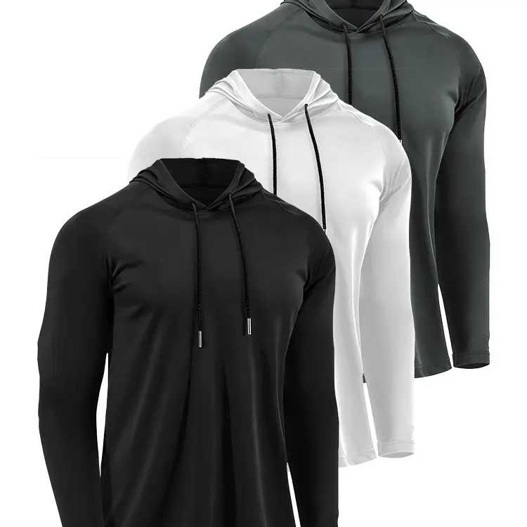3 Pack Men's Sun Protection Hoodie Shirt, Lightweight Breathable Long Sleeve Performance Shirt, Quick Dry Moisture Wicking for Fishing Running Hiking Summer Outdoor Athletic Wear Casual Performance Wear