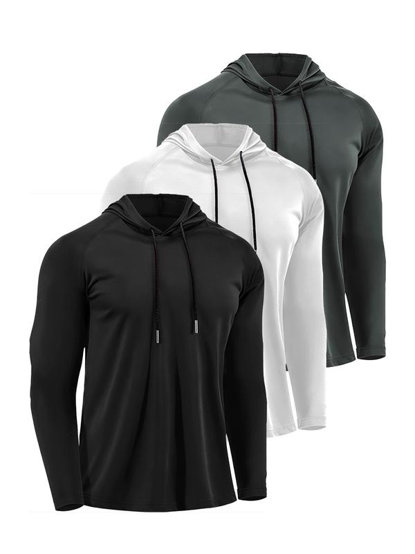 3 Pack Men's Sun Protection Hoodie Shirt, Lightweight Breathable Long Sleeve Performance Shirt, Quick Dry Moisture Wicking for Fishing Running Hiking Summer Outdoor Athletic Wear Casual Performance Wear