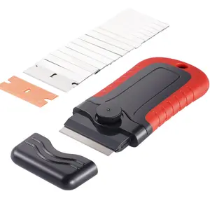 Summervibes Razor Blade Scraper, Locking Hand Tool with TPE Handle and Security Cap, 15 Extra HRC60 Hardness Carbon Steel Blades, for Label Removal from Glass Surfaces, Stovetops, Hrc60 Blades