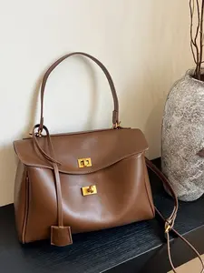 Women's Luxury PU Leather Handbag Tote Satchel Crossbody Bag, Metal Hardware Decor, Elegant Commuter, Large Capacity Business Office Bag, Leather Shoulder Bags