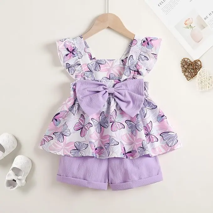SummerVibes YOUNGER TREE Toddler Baby Girl Clothes Sleeveless Ruffle Bowknot Dress Top Shorts Set Summer Outfits for Little Kids Girls Gift Set