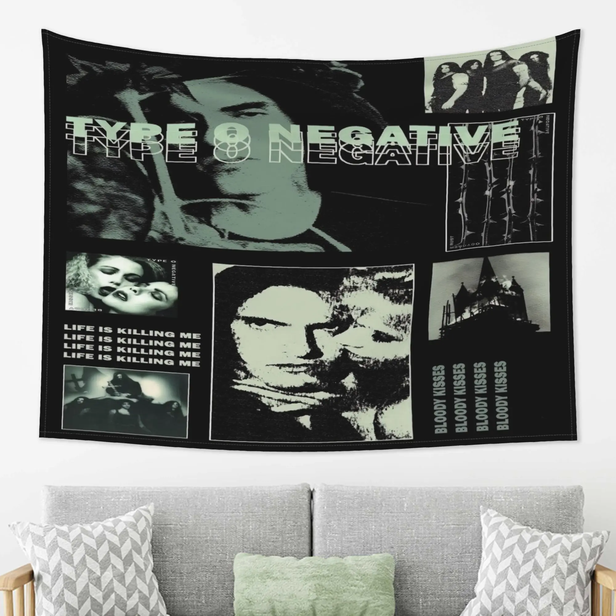 Type O Negative Band Print Tapestry, Cotton Tapestry Style, Easy-to-Hang Room Decor, Machine Washable, Ideal for Bedroom Decoration, Great Gift for Fans Wall Hanging