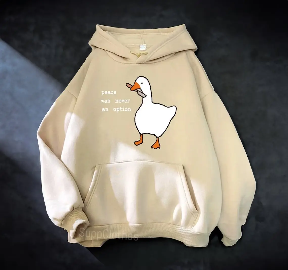 Funny Duck Hoodie Peace Was Never an Option Meme Hoodie Knife Duck Sweatshirt Aesthetic Hoodie for Friends